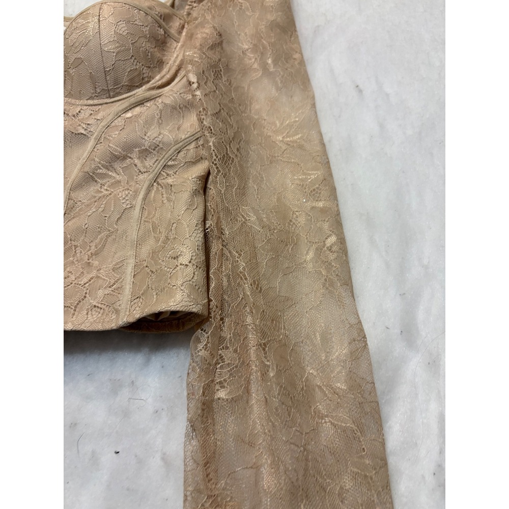 Chelsea & Violet Lace Corset Top Tan Beige Puff Sleeve Bustier Size 12 NEW - Picture 4 of 14